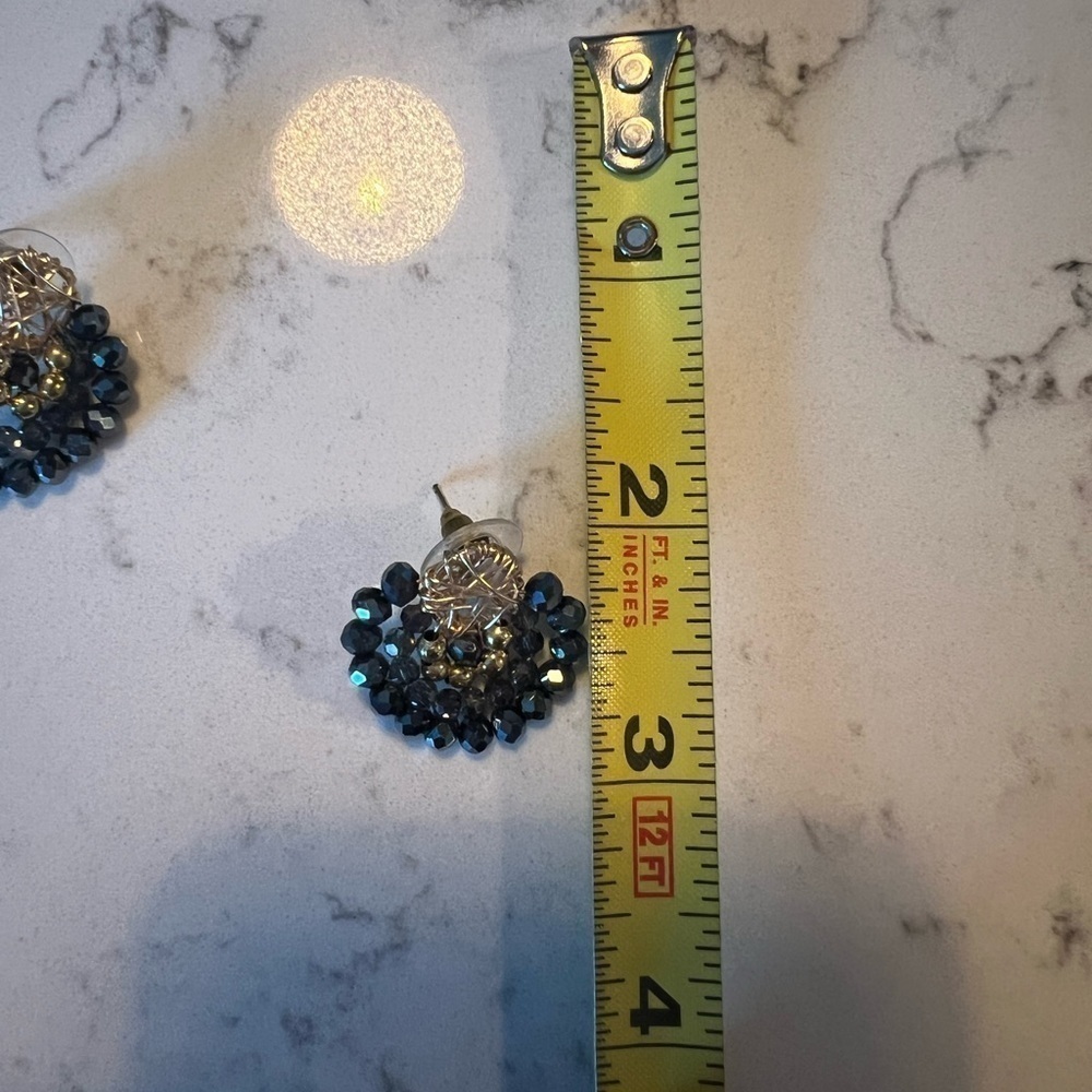 Gold Blue Purple Beaded Stud Earrings Boho Statement Colorful Jewelry - Picture 7 of 8